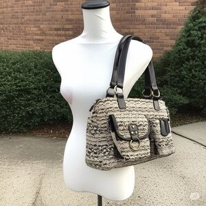 Women's Tan and Brown Woven Shoulder Bag Large